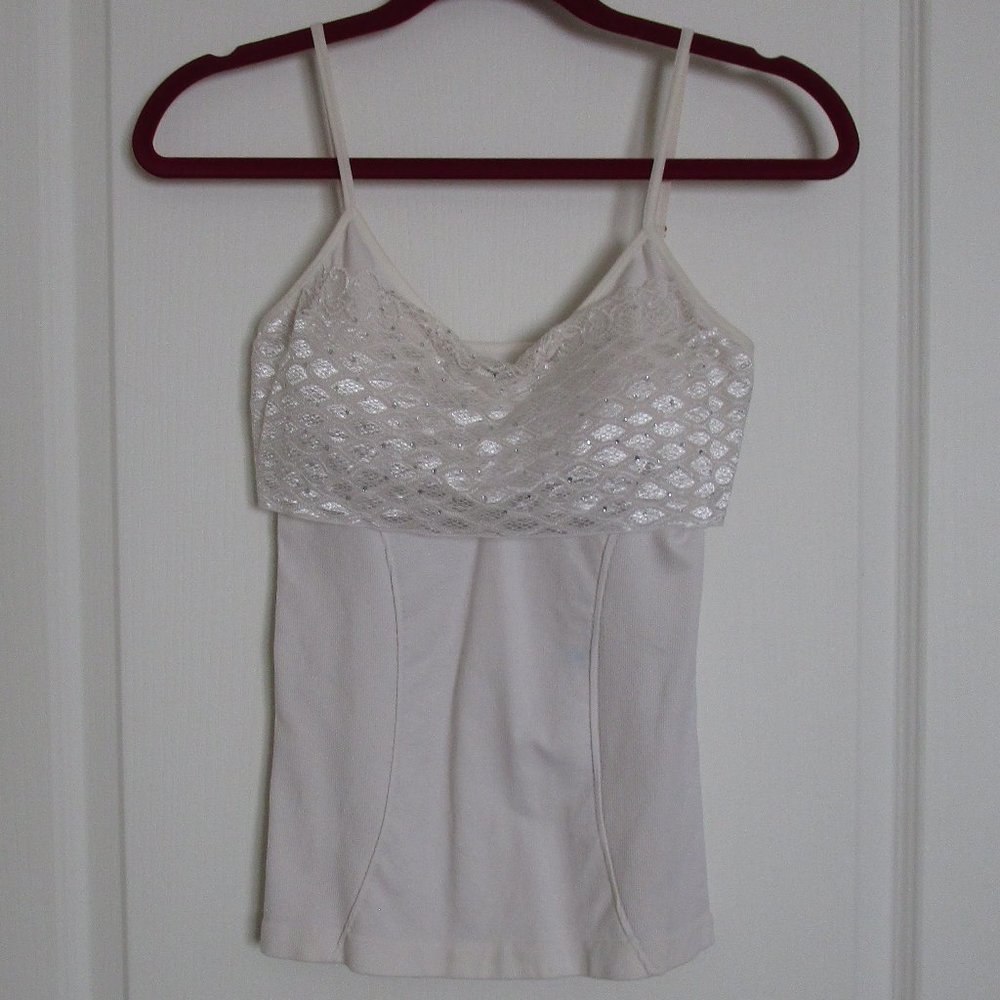 lace & rhinestone front shapewear camisole removable pads
